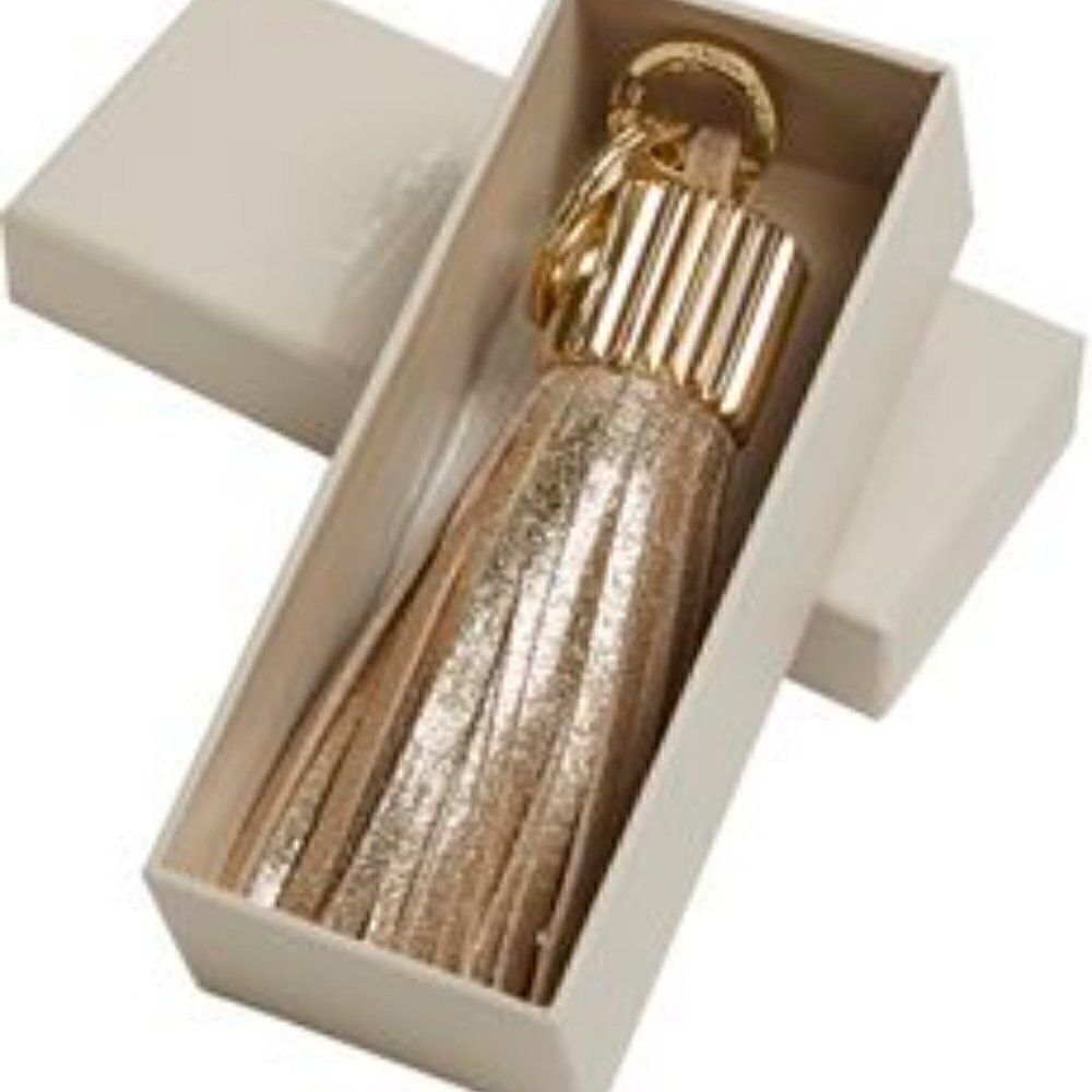 India Hicks Agra Tassel Gold Crackle Leather - Picture 2 of 5